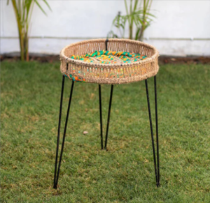 Cesta redonda de cuerda de algodón de yute tejida a mano a buen precio, mesa decorativa para sala de estar, jardín con patas de hierro, cesta de almacenamiento - Product Image 1