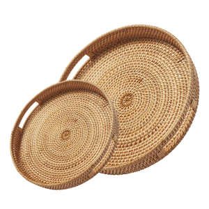 PANIER/PLATEAU en rotin rond en osier durable et durable Fabriqué artisanalement vietnamien pour les hôtels et les maisons - Product Image 1
