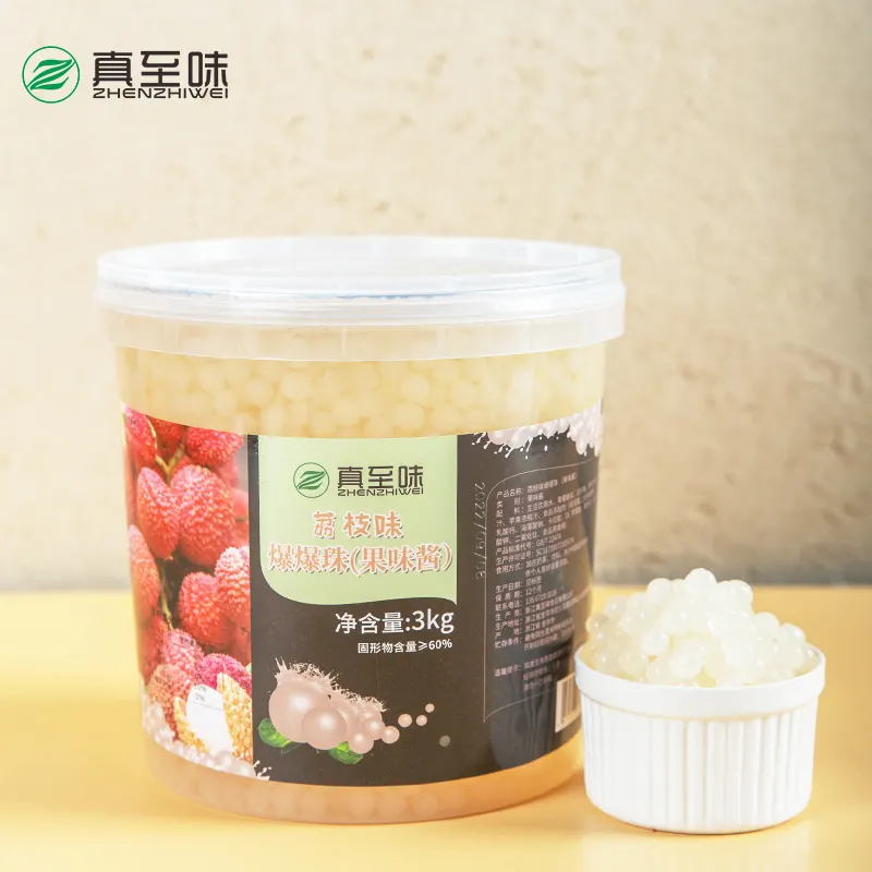 Fabriqué en Chine Boba éclatant à saveur de litchi de meilleure qualité 3Kg Boba à éclater prêt à manger sucré rafraîchissant