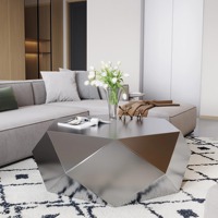 Mesa de Centro Moderna y Ecológica para Sala de Estar, Diseño Nuevo, Personalizable, con Espejo y Detalles de Diamantes Metálicos, M.R.