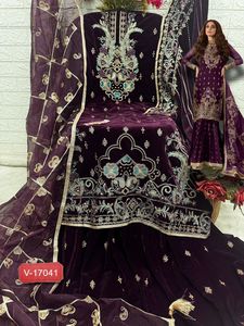 VELVET EMBROIDERED <b>Top</b> ORGANZA EMBROIDERED Dupatta VELVET EMBROIDERED Bottom - Product Image 5