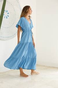 Nouvelle arrivée 2023 Femmes Casual Summer Long Dress Spaghetti Strap Full Sleeve Beach Long Sky Blue Maxi Sun Dresses - Product Image 2
