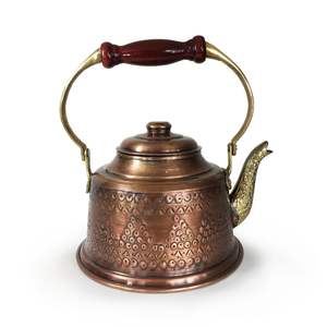 Théière en cuivre martelé à la main gravée Maras Turquie, vaisselle de table écologique, aspect antique, couleur oxyde - Product Image 4