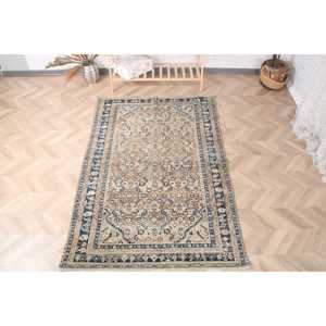 Alfombra Turca Vintage de 4.1x6.4 pies, Alfombra de Lana Azul - Product Image 2