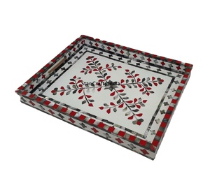 Plateau de service avec incrustation de nacre rectangulaire de conception artistique unique avec logo personnalisé Plateau de nourriture pour fournitures de restaurant et d'hôtel à la mode - Product Image 3