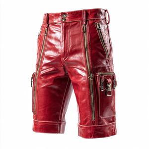กางเกงขาสั้นผู้ชายหนังมีกระดุมเอวมีกระเป๋ามีซิปสำหรับนักขี่มอเตอร์ไซค์ - Product Image 4