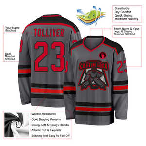 Vente en gros de maillots de hockey sur glace avec broderie personnalisée, maillots de hockey 100% en polyester pour hommes, respirants, OEM, personnalisés - Product Image 4