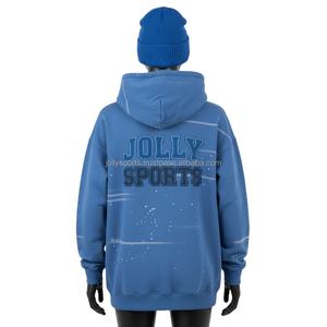 Sudadera con capucha de gran tamaño para mujer, tela polar GSM, suave al tacto, Color azul, logotipo bordado personalizado, ropa de calle, suéter, sudaderas básicas para mujer - Product Image 2