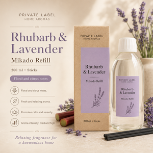 Private Label Rhubarb & Lavender <b>Reed</b> <b>Diffuser</b> Refill 200ml OEM | Mikado Refill with Sticks | Spain EU - Product Image 2