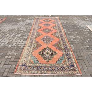 พรมตุรกีโบราณ ขนาด 4.9x12.8 ฟุต พรมลายดอกไม้สีแดงทำจากขนสัตว์ - Product Image 1