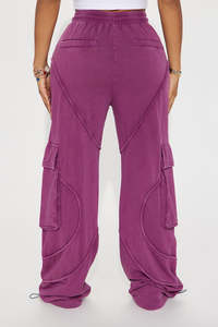 OEM/ODM Pantalon de jogging ample en molleton 100% coton pour femme, style droit, taille élastique, délavé à l'acide, uni, pour l'hiver - Product Image 3