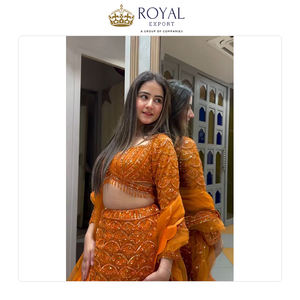 Prix de gros Meilleure qualité Designer Wedding Wear Collection Vêtements indiens Fausse Georgette Lehenga Choli à vendre - Product Image 5