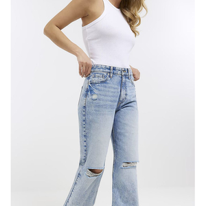 กางเกงยีนส์ขากว้างทรงตรงสำหรับผู้หญิงกางเกงสีฟ้าอ่อนทรงหลวมแฟชั่นสุดหรูออกแบบได้ตามต้องการ - Product Image 3