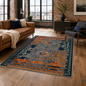Netline Home Cool Medallion Indigo Blue Traditional Washable <b>Rug</b> - Product Image 1