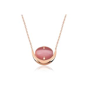 Collana a mezzaluna in pietra argento rosa occhio di gatto - Product Image 1