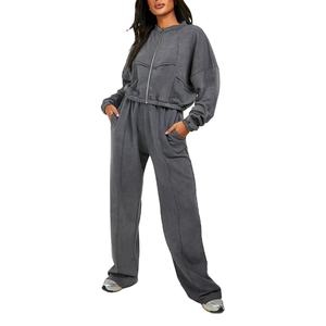 Traje de chándal personalizado French Terry Acid Wash para mujer, chándal de talla grande con estampado de algodón desteñido al sol, estilo de moda 2026 - Product Image 4