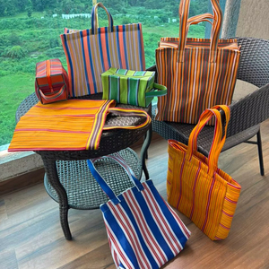 Sac à main unisexe personnalisé, écologique, réutilisable, en nylon tissé à la main, rayé, fabriqué à partir de matériaux recyclés, grand, résistant à l'eau, de haute qualité - Product Image 1