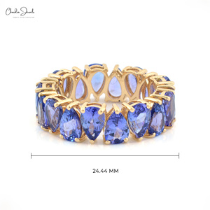 Dainty แหวนแต่งงานหิน Tanzanite แท้14K, แหวนทองเล็กแบบมินิมอลขนาด6x4มม. สำหรับผู้หญิง - Product Image 2
