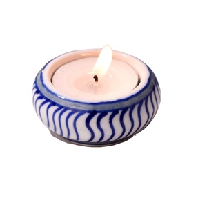Portavelas redondo de luz T votiva azul y blanca de cerámica hecha a mano a granel mejor para regalos de decoración de boda - Product Image 1
