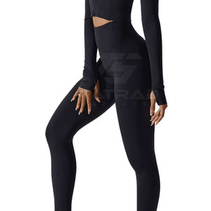 Ensemble de yoga 3 pièces pour femme, couleur unie, logo frontal, 100 % coton, respirant et léger, taille élastique, nouveau style, best-seller - Product Image 2