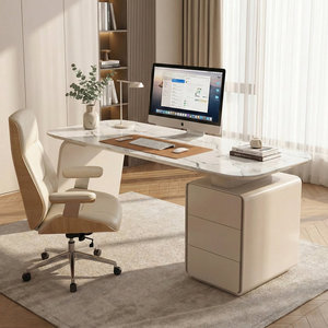 Bureau de direction moderne avec prises électriques, plateau en pierre rectangulaire de 63 pouces, usage hospitalier - Product Image 2
