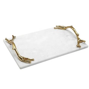 Premium Custom-Size <b>Marble</b> Serving <b>Tray</b> with Heavy Duty metallic Handle for Tabletop Decor and Sevingware - Product Image 5