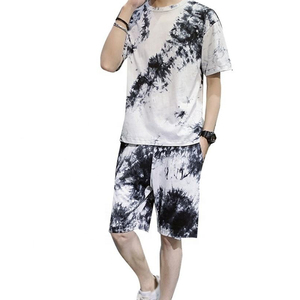 Conjunto de Dos Piezas Tie-Dye Blanco y Negro, Ropa Urbana, Camiseta Cómoda y Pantalones Cortos Deportivos, Look de Moda, Conjuntos para Hombre - Product Image 6