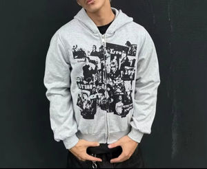 Pull en coton 100% de haute qualité et résistant, avec un design à capuche en molleton délavé, coupe-vent, pour l'automne - Product Image 1