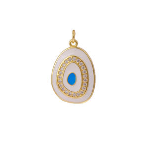 Pendentif ovale en plaqué or d'inspiration vintage avec pierres de zircon vert et breloque texturée pour colliers, fabrication de bijoux de fête-en laiton - Product Image 5