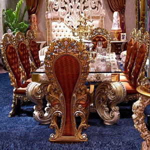 ชุดห้องรับประทานอาหารสไตล์ยุโรปสุดหรูหรา โต๊ะไม้แกะสลัก เก้าอี้หุ้มเบาะสีม่วง ตู้โชว์กระจก ดีไซน์คลาสสิกระดับราชวงศ์ - Product Image 6