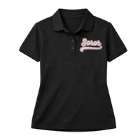Polo noir pour sororité grecque, vêtements décontractés élégants pour sororité universitaire, rose et vert