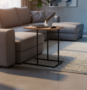 Mesa de Centro Moderna con Tapa de Madera y Estructura Metálica, Mueble Minimalista para Sala de Estar, Mesa Auxiliar Moderna en Forma de C con Tapa de Madera - Product Image 3