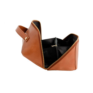 <b>Large</b> Capacity Custom Portable Vintage Leather Wash Tote Convenient Travel for Toiletry Cosmetics Case Portable <b>Storage</b> Features - Product Image 1