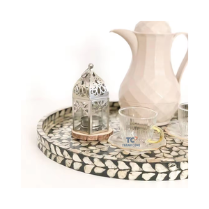 Design de luxe forme ronde nacre incrustation plateaux de service pour Ramadan EID décor Mubarak islamique Table décor - Product Image 3