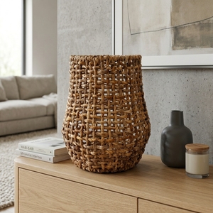 Panier de rangement en écorce de bananier naturelle, vase, cadre en fer, grille ouverte, maille, pour bouteilles, pots, plantes, décoration de table, design artistique pur pour la décoration intérieure - Product Image 5