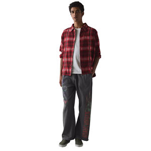 Pantalon de survêtement décontracté vintage en coton léger pour homme, coupe ample, jambe large, cordon de serrage, taille mi-haute, léger - Product Image 1