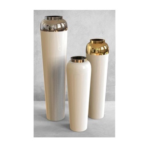 Ensemble de vases en acier inoxydable de luxe, finition miroir or et argent, vase à fleurs en métal moderne pour hall d'hôtel, bureau, décoration intérieure. - Product Image 2