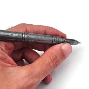 Custom Handmade Damascus Steel Pen With Leather Cover And Wooden Box
