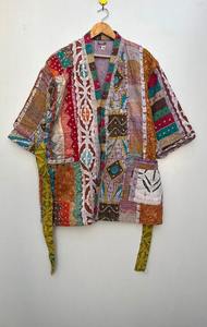 Handmade Winter Women's Kantha <b>Kimono</b> Robe Cutwork Puffer <b>Jacket</b> Design Perfect Streetwear and Mom's Gift - Product Image 2