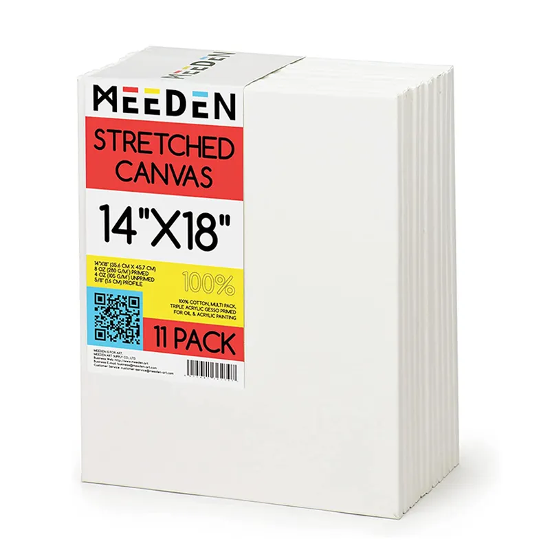 MEEDEN 11-पैक 14x18 इंच 100% कपास के लिए 8 oz जिप्स-Primed खाली सफेद बढ़ाया Canvases पेंटिंग