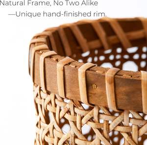 Porte-ustensiles en rotin miniature tissé à la main, style bohème, en cannage, tube de rangement rond pour ustensiles de cuisine, pinceaux de maquillage et papeterie de bureau - Product Image 5