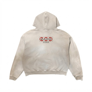 Sudadera con Capucha Premium de Felpa de Algodón de 350 g/m², Lavado Ácido, Corte Holgado para Hombre, Ecológica, Color Beige, Personalizable para Bordado, OEM, ODM - Product Image 2