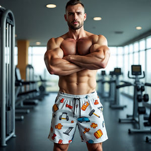 กางเกงขาสั้นออกกำลังกายแบบซับลิเมชันสำหรับผู้ชายกางเกงออกกำลังกายเอวสูงมีเชือกผูกสำหรับผู้ชาย - Product Image 2