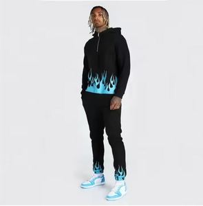 ชุดวอร์มกางเกงวอร์มและมีฮู้ดสำหรับผู้ชายชุดวอร์มสองชิ้นพิมพ์ลายเปลวไฟชุดวอร์มแฟชั่นแนวสตรีทโอเวอร์ไซส์ตามสั่ง - Product Image 4