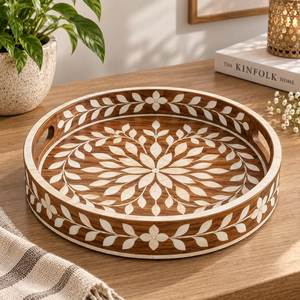 <b>Wooden</b> <b>White</b> Bone Inlay with Mirrored Resin Mdf Base Tray for Kitchen <b>Desk</b> Luxury Home Decor From India - Product Image 6