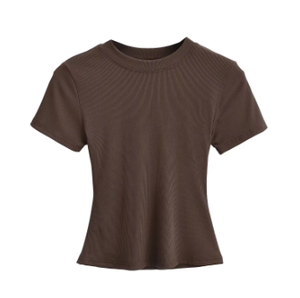 Logo personnalisé T-shirt solide et respirant à manches courtes pour femmes à séchage rapide et durable en mélange de coton et d'élasthanne - Product Image 6