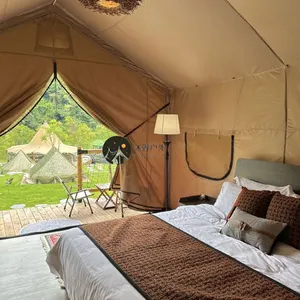 โรงแรมหรูกลางแจ้งผ้าใบกันน้ําเต็นท์ซาฟารีโลจเต็นท์ Glamping พร้อมห้องน้ํา