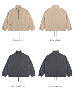 Chaqueta pulóver personalizada de alta calidad para hombre, ropa de calle a granel con media cremallera, forro polar liso y hombros caídos - Product Image 3