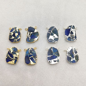 Chapado en oro azul Mohave turquesa conector dijes colgante DIY collar hacer joyería fabricante cristiano en la India al por mayor - Product Image 2