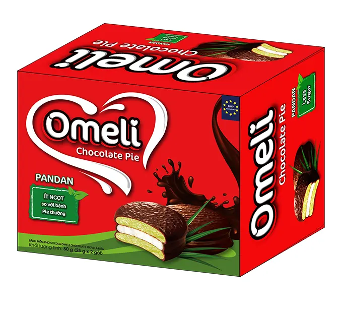 Pandan Flavor Premium Quality Brand Omeli Chocolate Pie/ Chocopie 50g box with ISO/ HALAL GCC Certificate - Vietnam Exporter